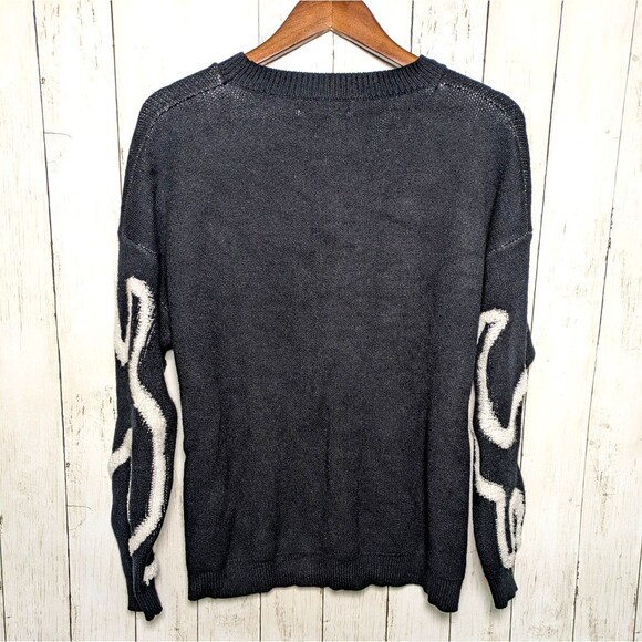 Black White Pixel Dinosaur Sweater XL Quirky Graphic Knit Cozy Geek Goth Cute - Picture 7 of 9